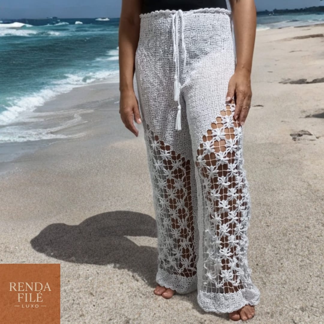 Calça Branca Clássica - Calças de Renda Filé Artesanal - Loja Online