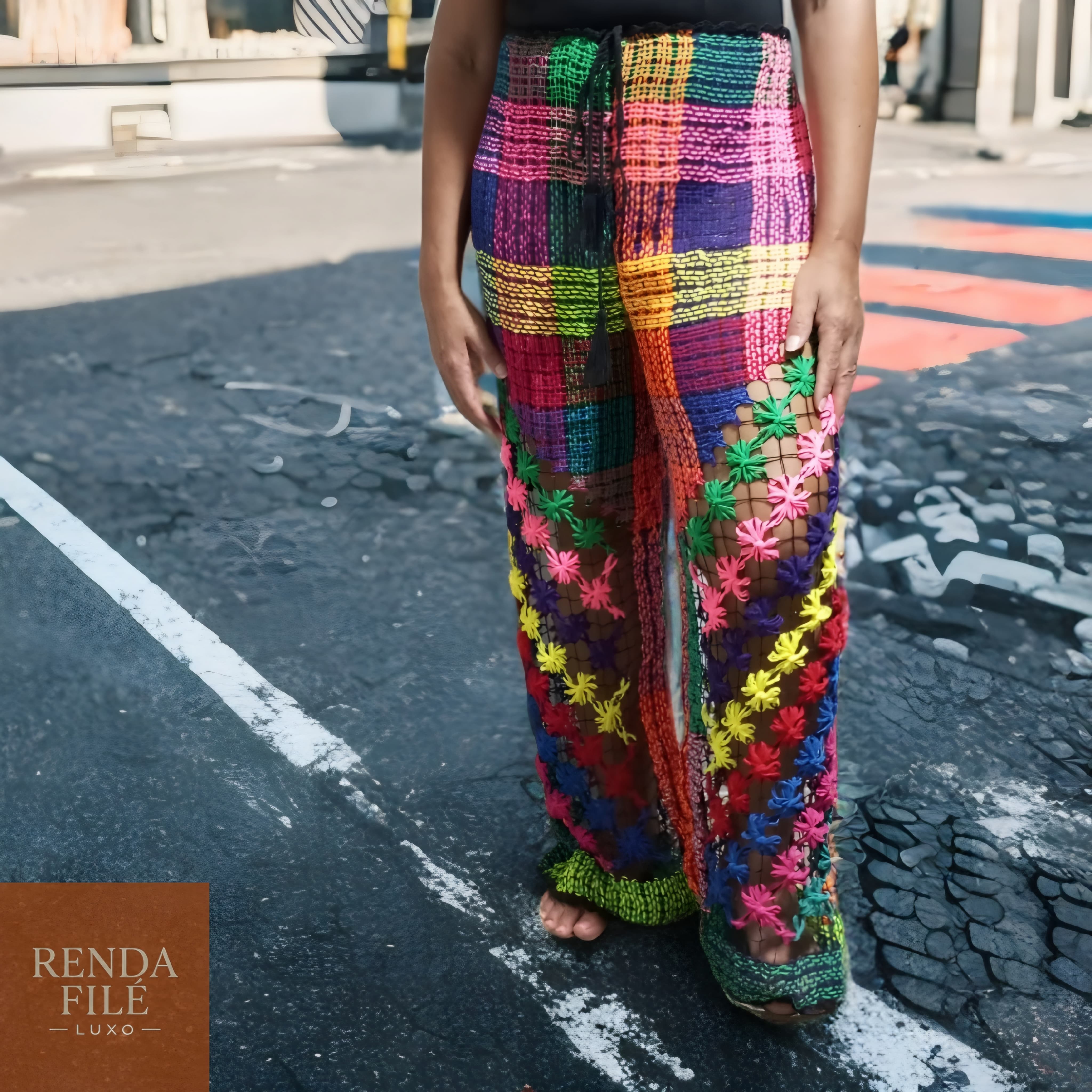 Calça Colorida Especial - Calças de Renda Filé Artesanal - Loja Online