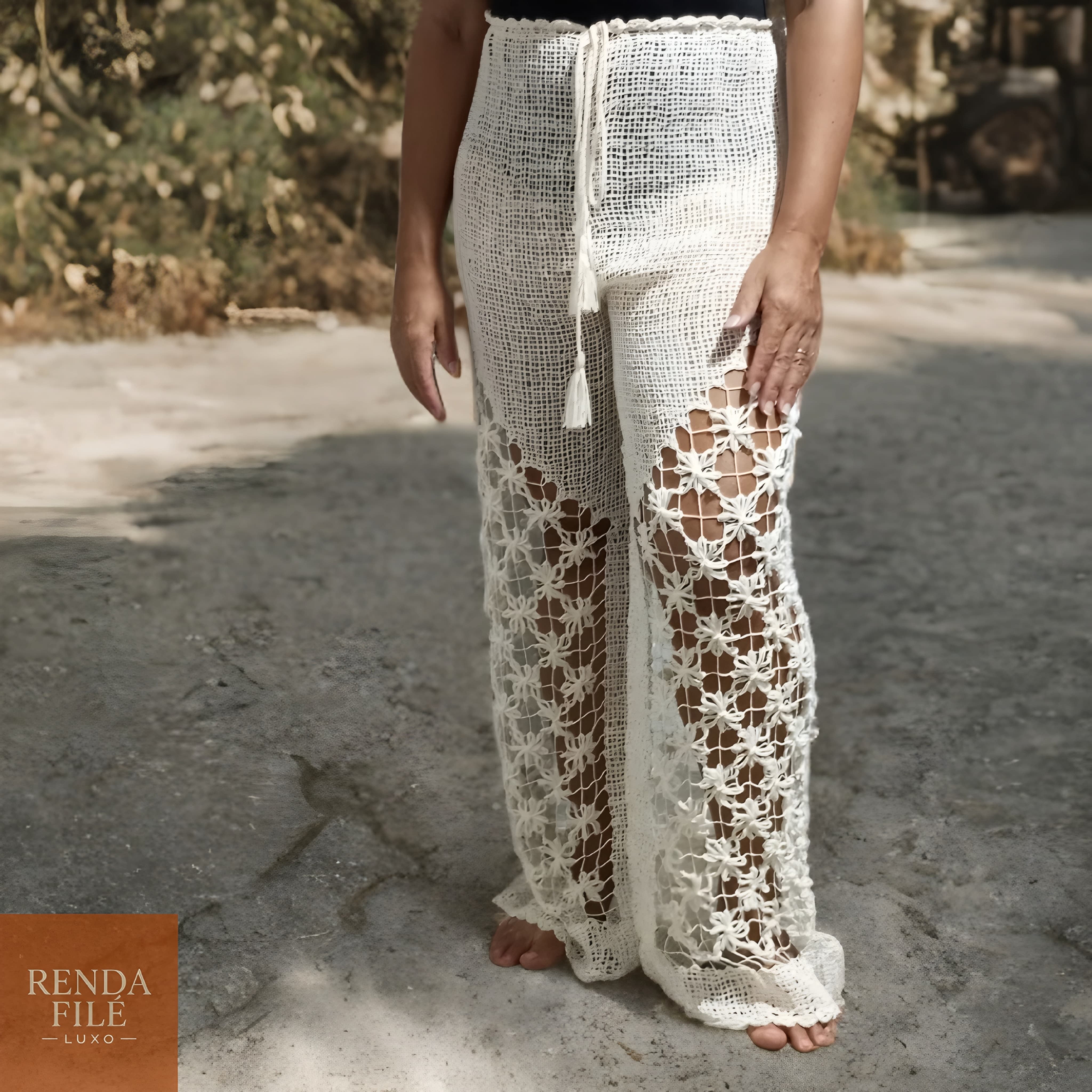 Calça Cru Natural - Calças de Renda Filé Artesanal - Loja Online