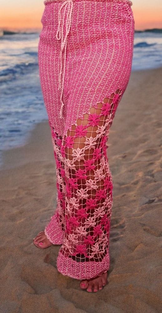 Calça Rosa Dupla - Calças de Renda Filé Artesanal - Loja Online