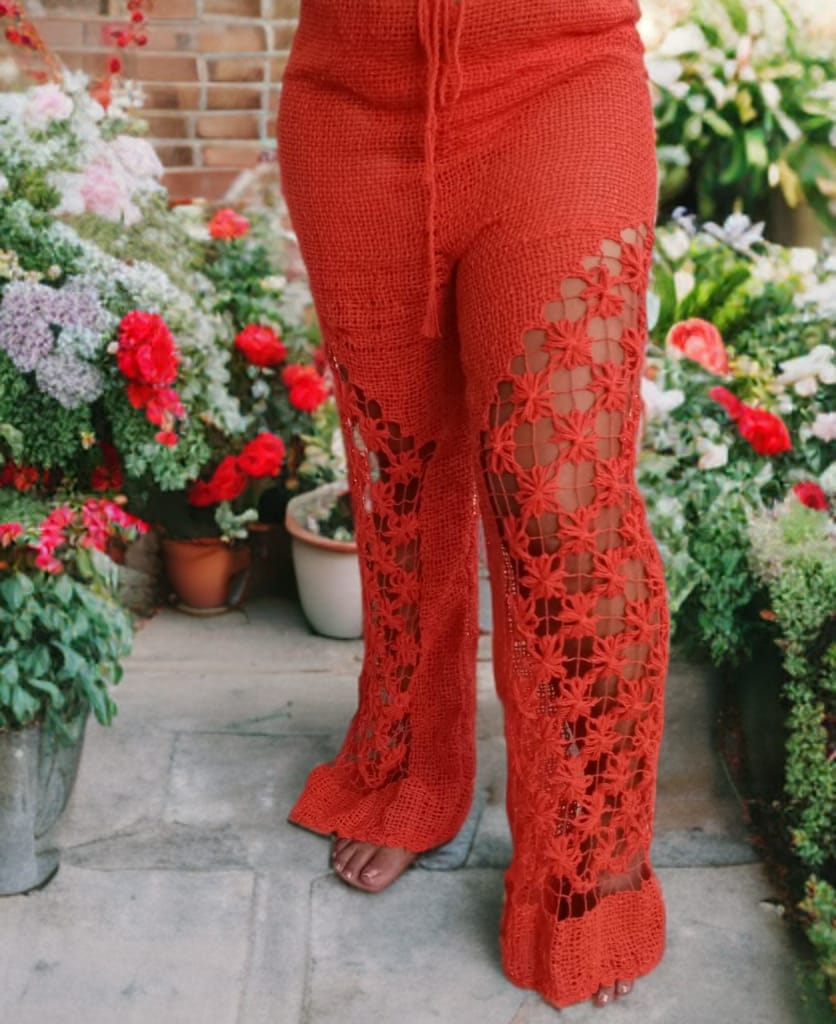 Calça Laranja Vibrante - Calças de Renda Filé Artesanal - Loja Online