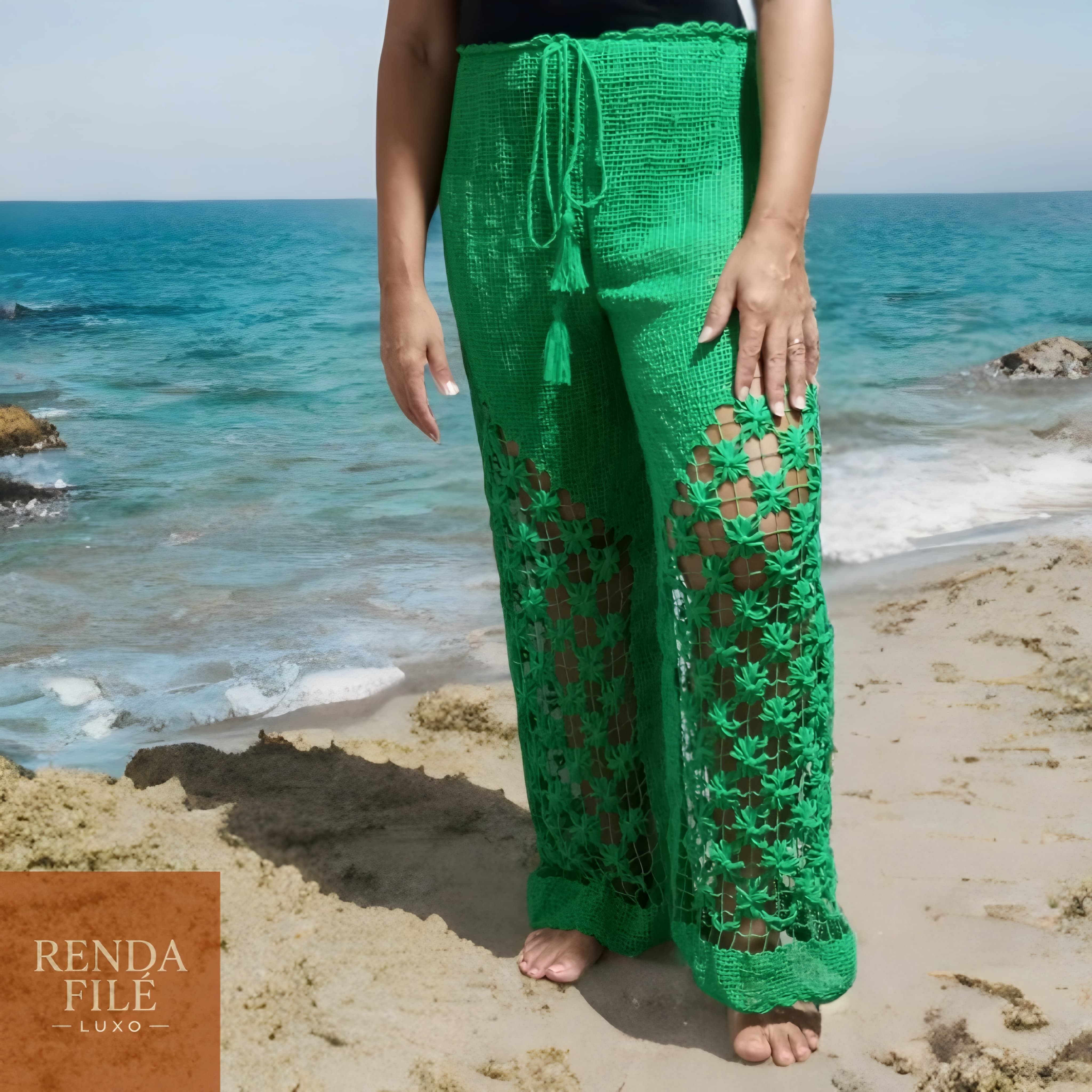 Calça Verde Clássica - Calças de Renda Filé Artesanal - Loja Online