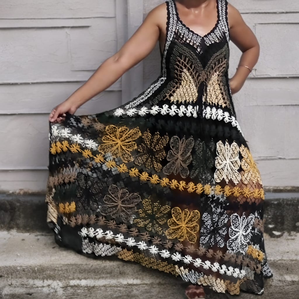 Vestido Caramelo - Vestidos de Renda Filé Artesanal - Loja Online