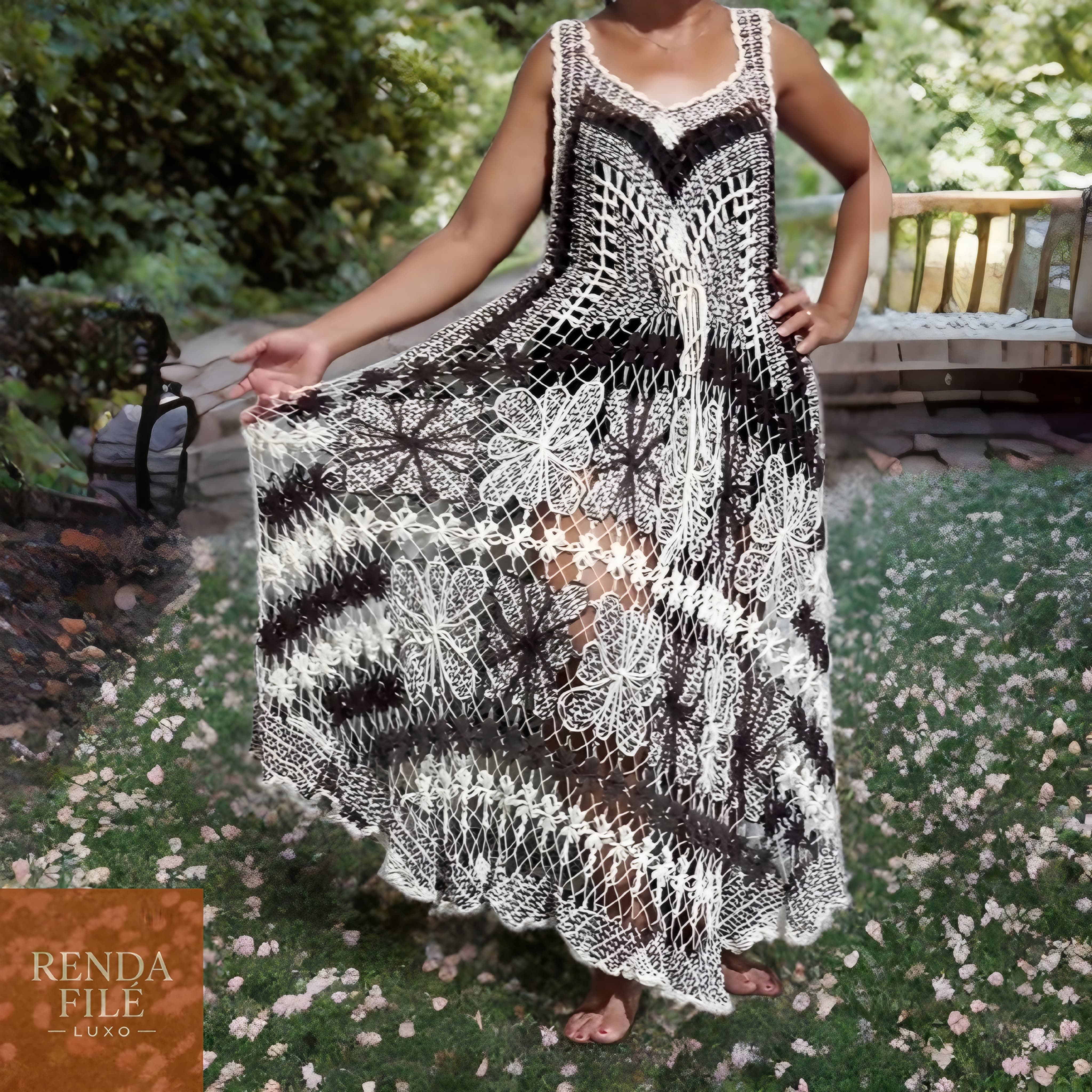 Vestido Chocolate - Vestidos de Renda Filé Artesanal - Loja Online
