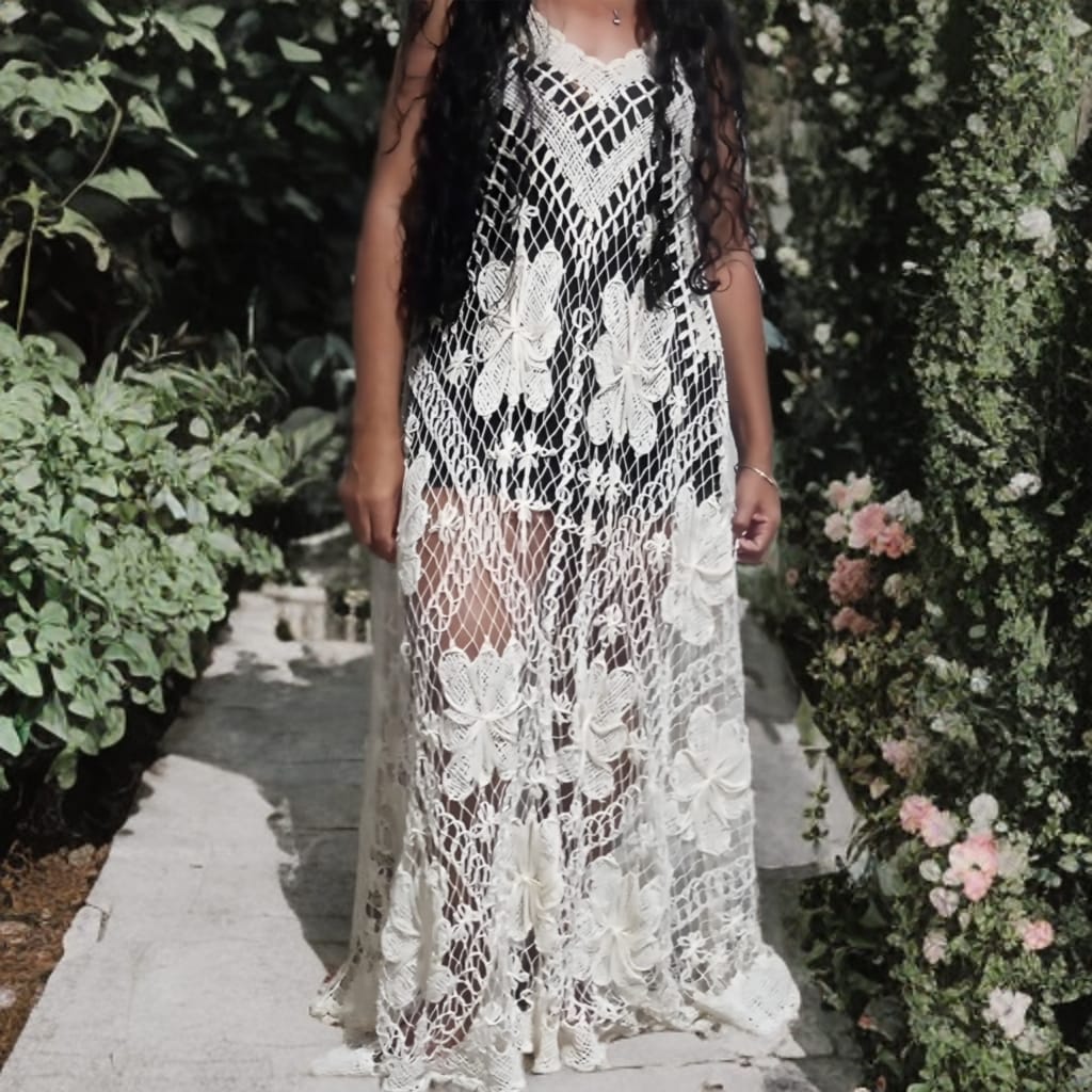 Vestido Cru OFF-WHITE - Vestidos de Renda Filé Artesanal - Loja Online