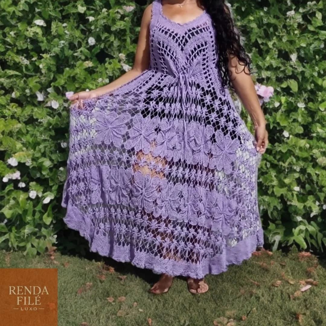 Vestido Lavanda - Vestidos de Renda Filé Artesanal - Loja Online