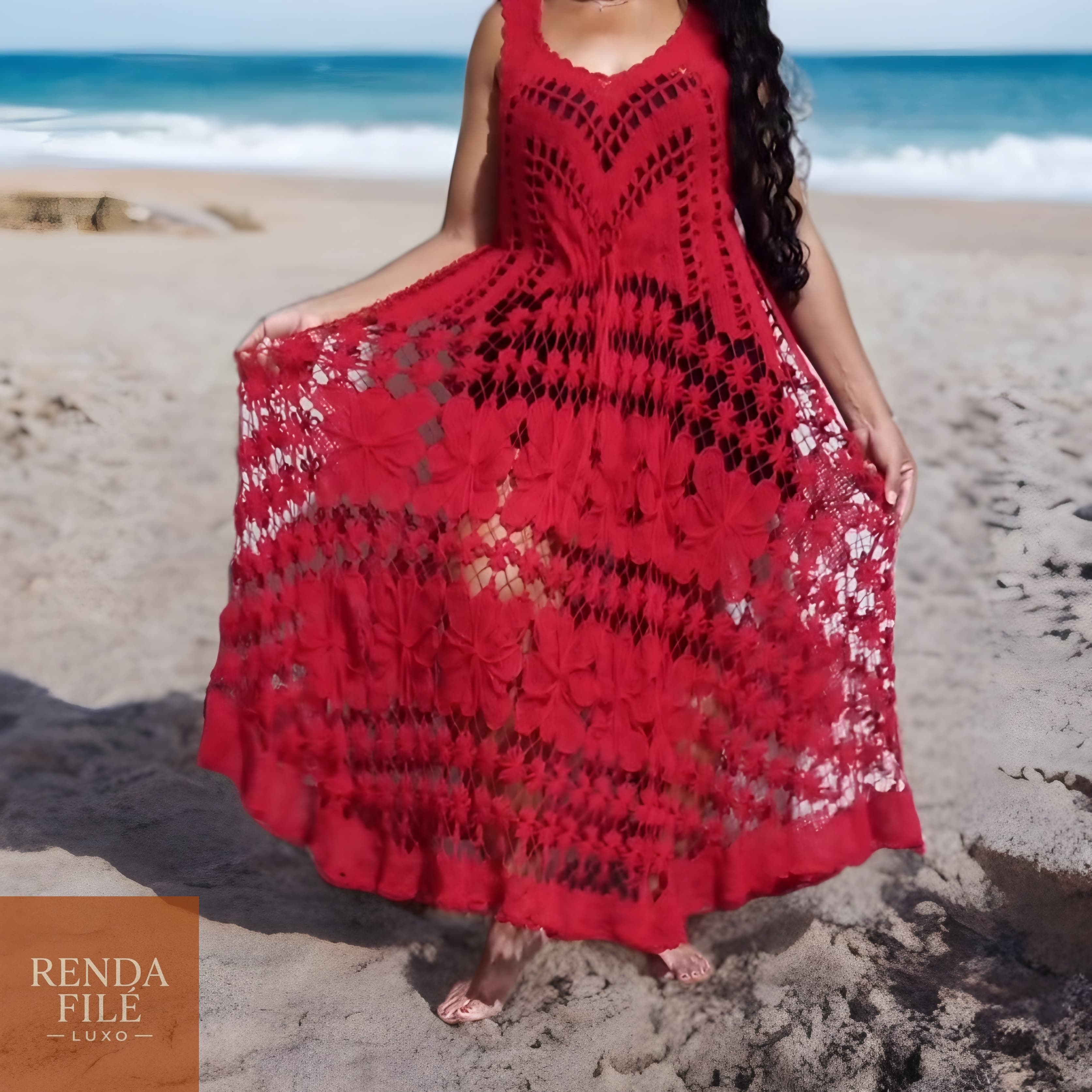 Vestido Vermelho - Vestidos de Renda Filé Artesanal - Loja Online