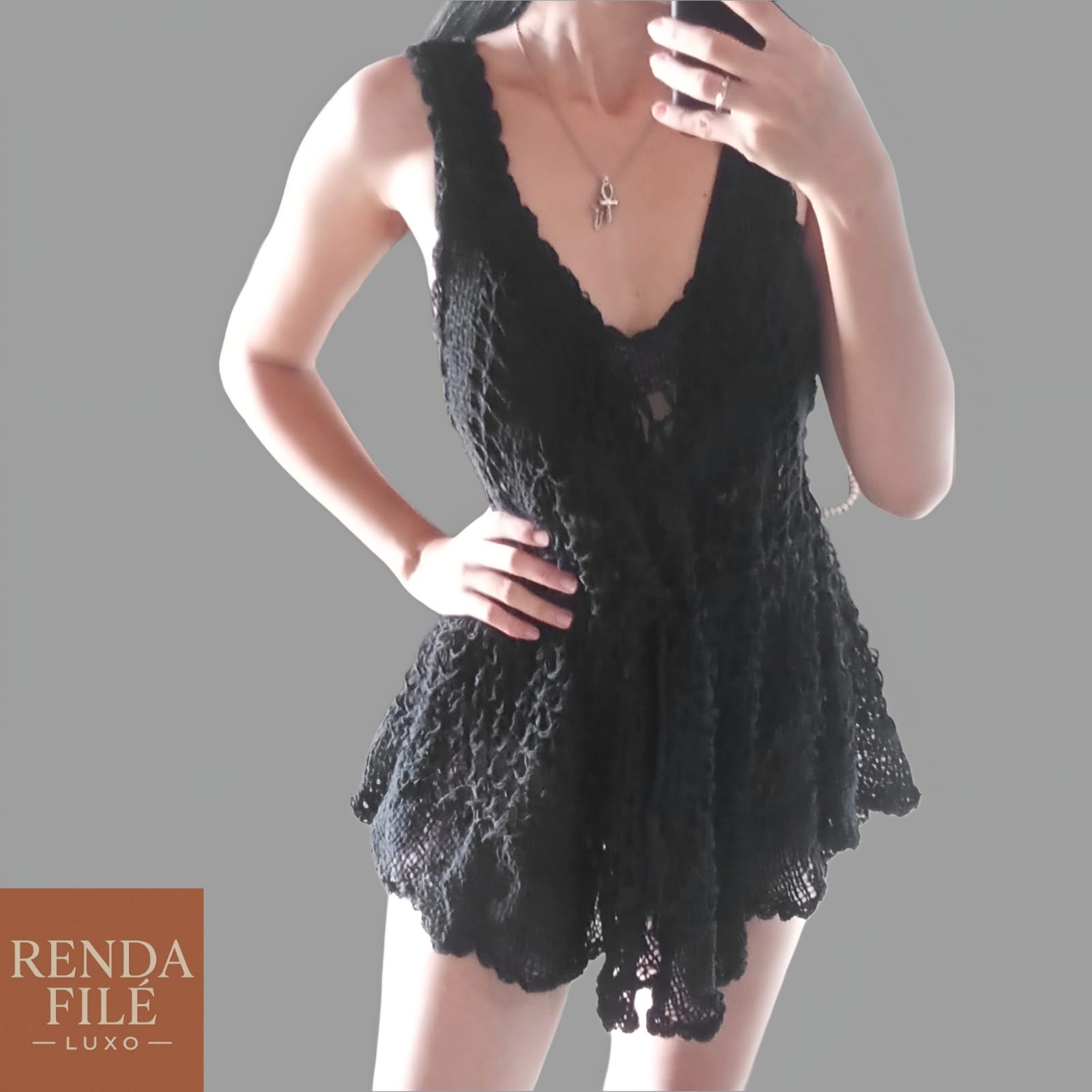 Vestido Mini Preto - Vestidos Curtos de Renda Filé Artesanal - Loja Online
