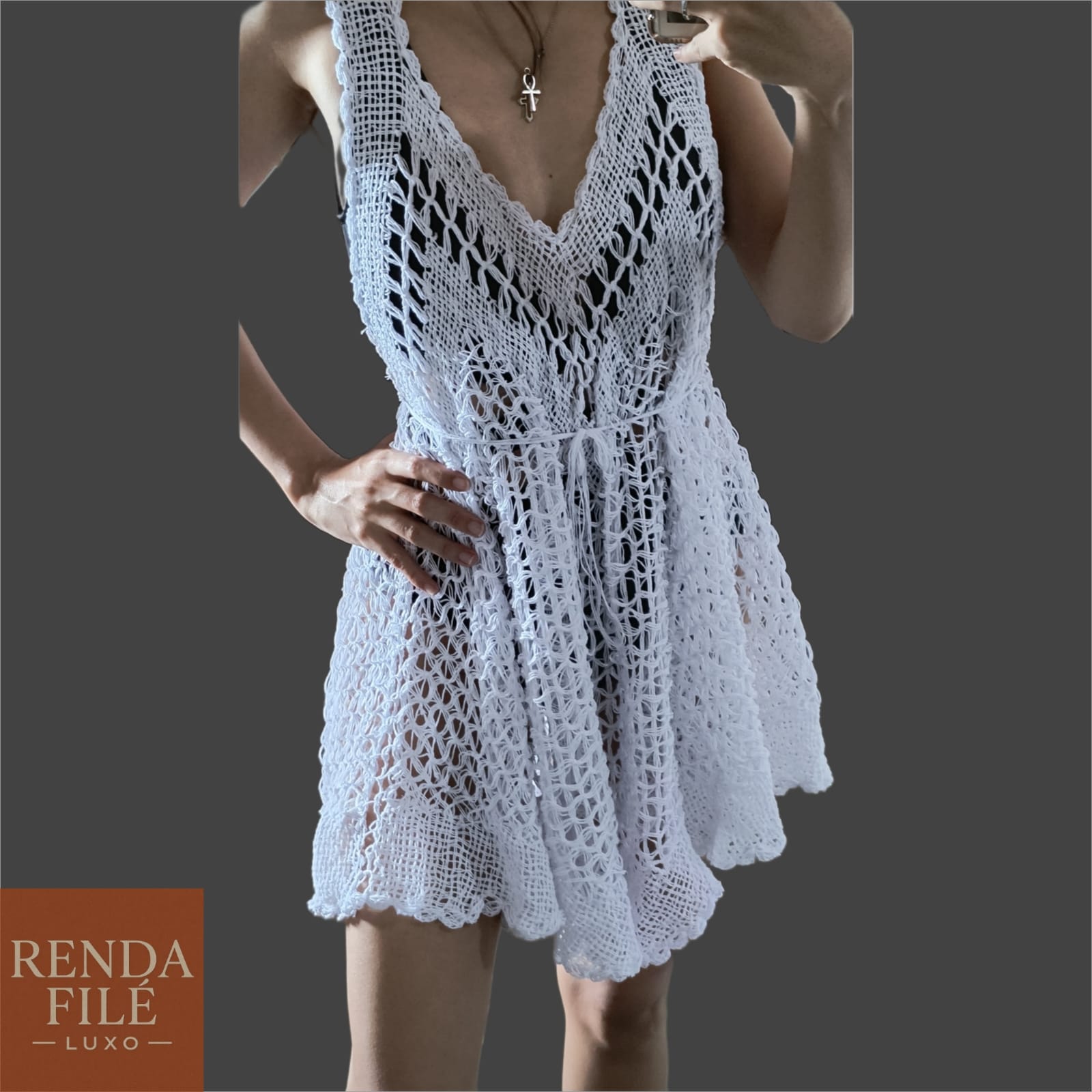 Vestido Mini Branco - Vestidos Curtos de Renda Filé Artesanal - Loja Online