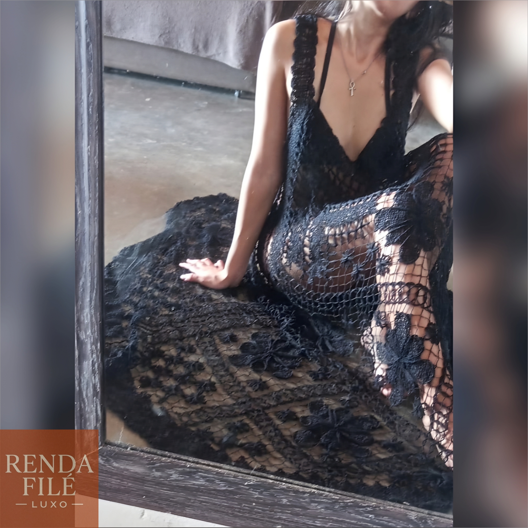 Vestido Preto - Vestidos de Renda Filé Artesanal - Loja Online