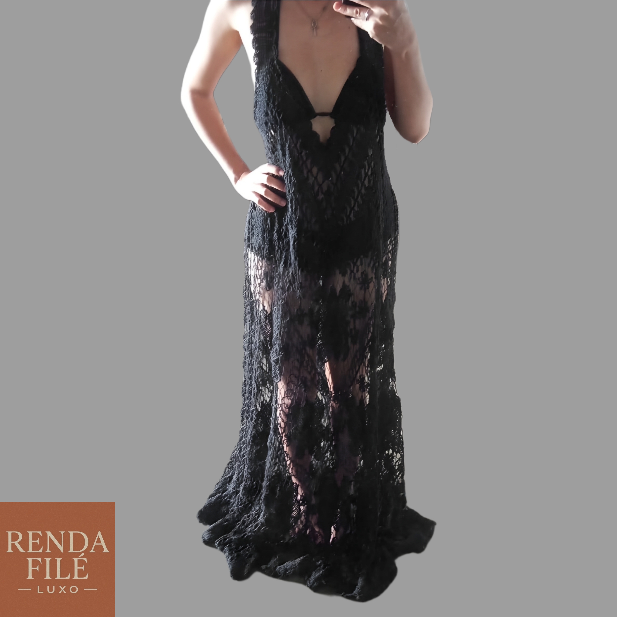 Vestido Preto - Vestidos de Renda Filé Artesanal - Loja Online